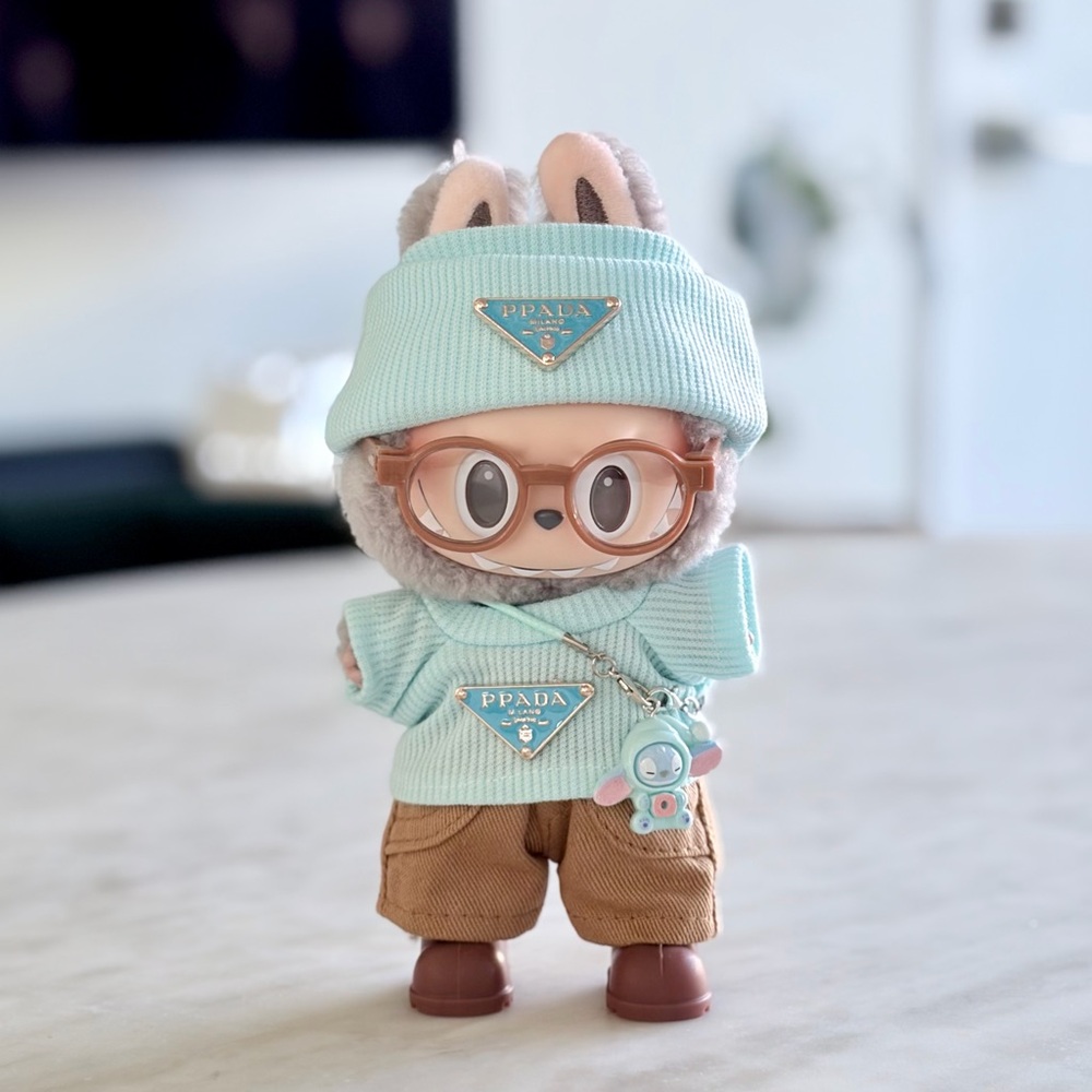 Luxury blue/khaki Labubu outfit